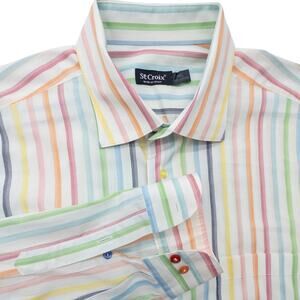 St. Croix Rainbow Stripe Men's Long Sleeve Dress Shirt Rainbow Stripe Size XXL
